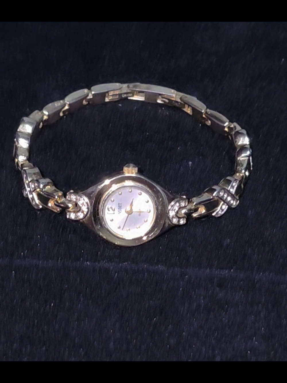 Dainty Vintage Consort Watch Gold/Silver Tone Crystal Link Bracelet